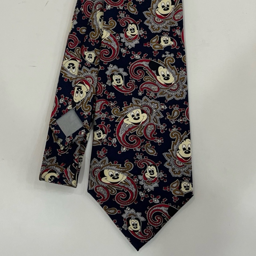 Balancine Disney Mickey Mouse Tie Mens OS Navy Blue Good Paisley Silk Hand Made